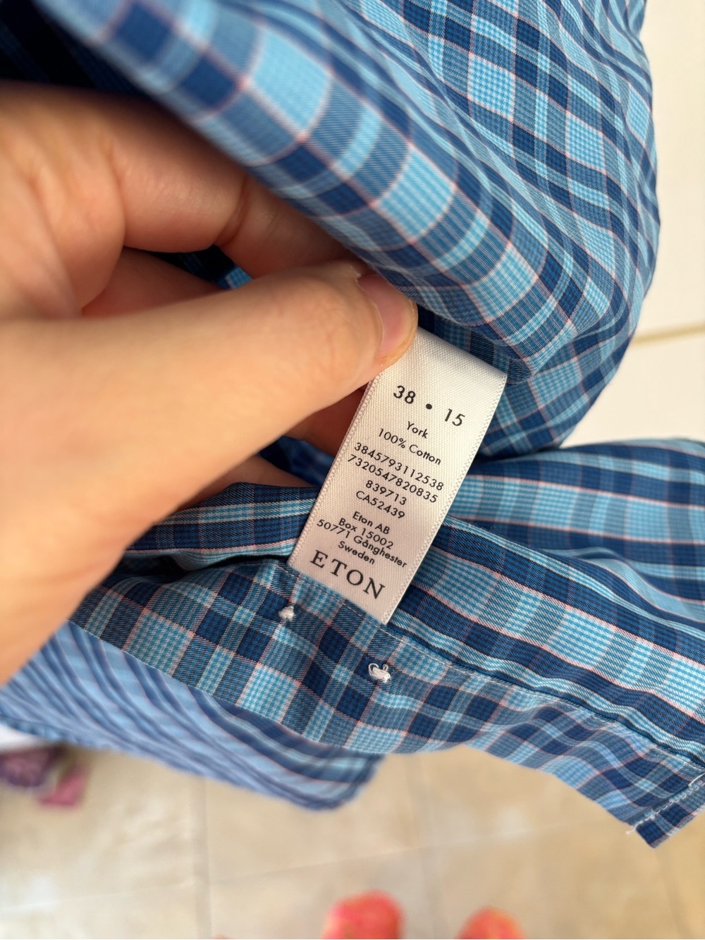 Eton Contemporary Blue Plaid 100% Cotton Dress Shirt 15 / 38 Corporate Luxury - Picture 7 of 11